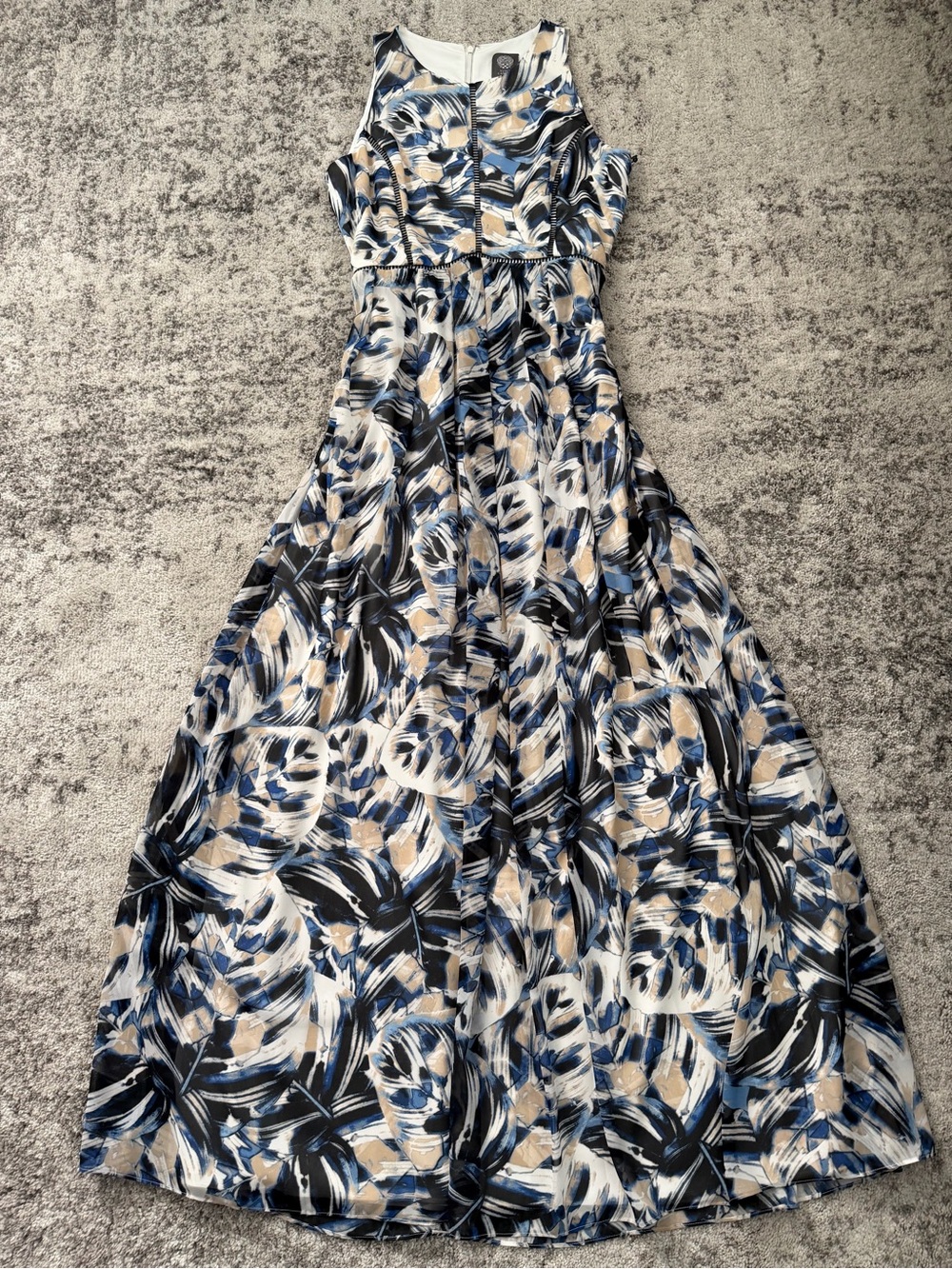 Vince Camuto Navy, Black & Cream Printed Maxi Dress